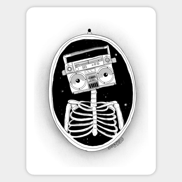 Radio + silly skeleton Sticker by Gummy Illustrations
